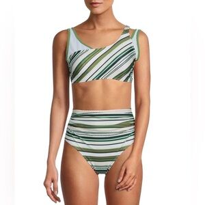 Catherine Malandrino Women’s Mesh Bikini Top Green Multi Stripe Size M NWOT